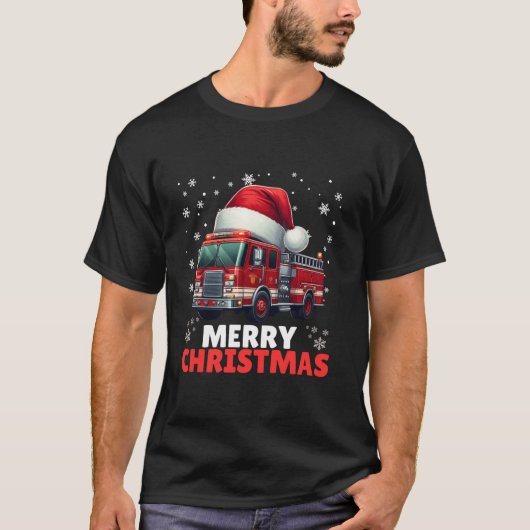 Feuerwehrmann Truck Weihnachts-Weihnachtsmannmütze T-Shirt (Vorderseite)