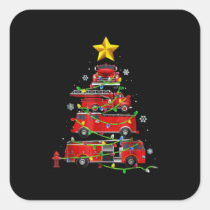 Feuerwehrmann Truck Weihnachtsbaum Männer Frauen Quadratischer Aufkleber