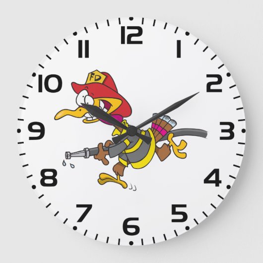 Feuerwehrmann Truthahn mit Schlauch Große Wanduhr (Vorderseite)