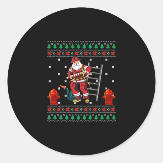 Feuerwehrmann Ugly Weihnachts-Sweater Xmas Boys Gi Runder Aufkleber (Vorderseite)