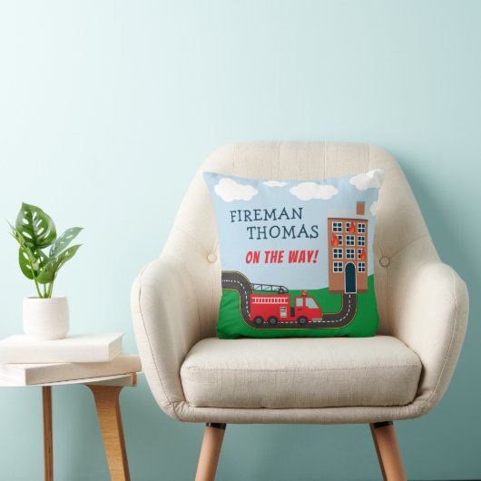 Feuerwehrmann und Feuerwehrfahrzeug mit Vorname Li Kissen (Stuhl )