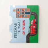 Feuerwehrmann und Feuerwehrfahrzeug mit Vorname Li Puzzle (Vertikal)