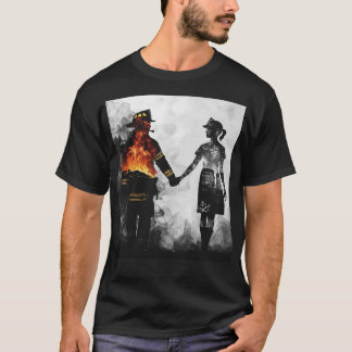 Feuerwehrmann und Krankenschwester Paar Silhouette T-Shirt
