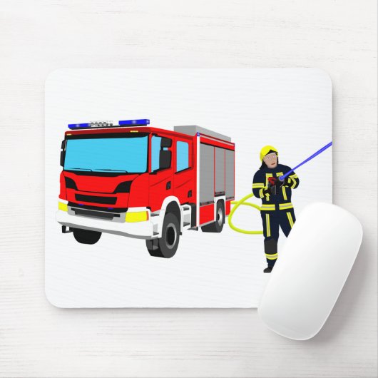 Feuerwehrmann und Löschfahrzeug Mousepad (Mit Mouse)