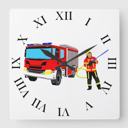 Feuerwehrmann und Löschung Quadratische Wandu Quadratische Wanduhr (Vorderseite)