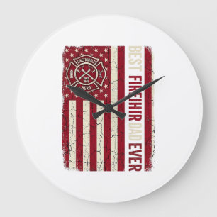 Feuerwehrmann-Vater-Vertikalflagge Vintage Große Wanduhr