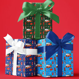 Feuerwehrmann Weihnachten mit Santa und Dalmatiner Geschenkpapier Set