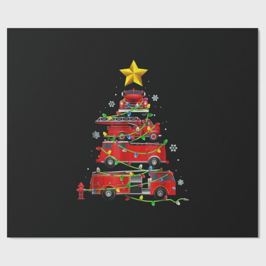Feuerwehrmann Weihnachtsbaum Männer Frauen Geschenkpapier (Flach)