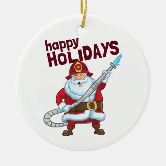 Feuerwehrmann Weihnachtsmann Keramik Ornament (Vorne)