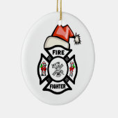 Feuerwehrmann Weihnachtsmann Keramikornament (Rechts)