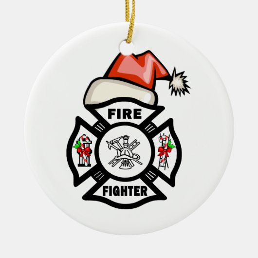 Feuerwehrmann Weihnachtsmann Keramikornament (Vorne)