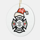 Feuerwehrmann Weihnachtsmann Keramikornament (Links)