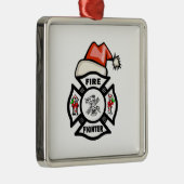 Feuerwehrmann Weihnachtsmann Silbernes Ornament (Rechts)