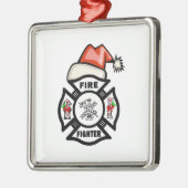 Feuerwehrmann Weihnachtsmann Silbernes Ornament (Links)