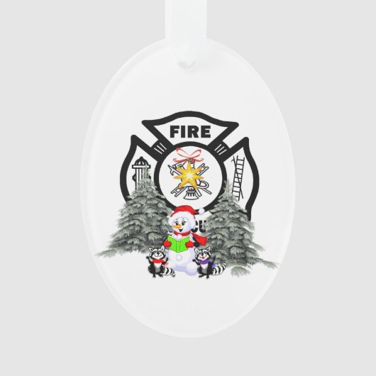 Feuerwehrmann-Weihnachtsszene Ornament (Vorderseite)
