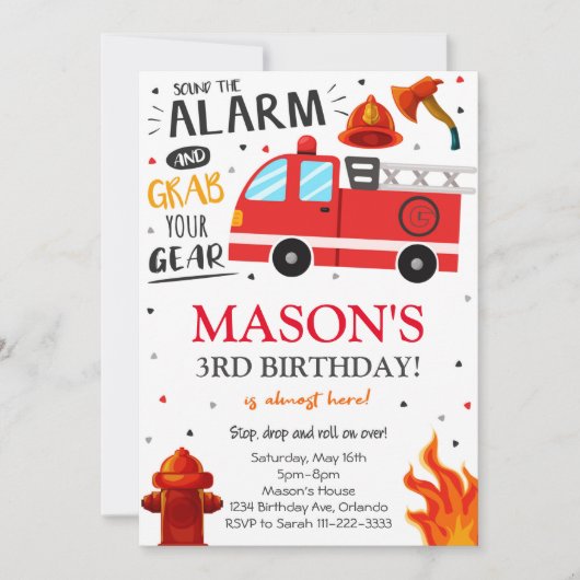 Feuerwehrmann zum Geburtstag Einladung (Vorderseite)