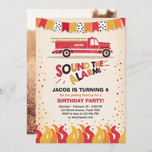 Feuerwehrmann zum Geburtstag Einladungs-Junge Einladung (Vorne/Hinten)