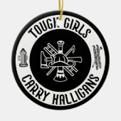 Feuerwehrmännerinnen Mädchen tragen Halligans Keramik Ornament (Vorne)