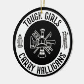 Feuerwehrmännerinnen Mädchen tragen Halligans Keramik Ornament (Links)