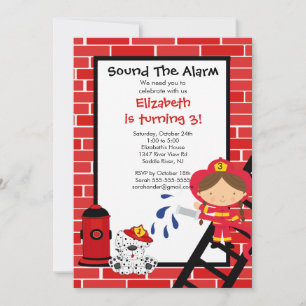 Feuerwehrmannmädchen Firetruck-Geburtstags-Party Einladung