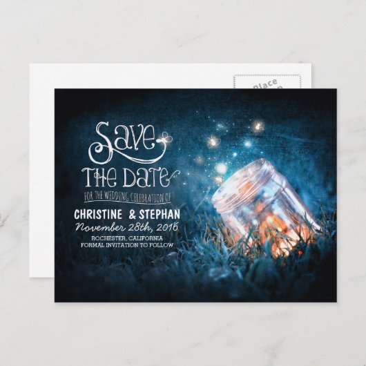 Feuerwehrmason Glas rustikal romantisch Save the D Ankündigungspostkarte (Vorne/Hinten)