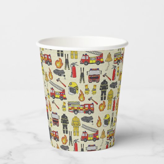 Feuerwehrmuster, Feuerwehrfahrzeug, Rettungsgetrie Pappbecher (Rückseite)