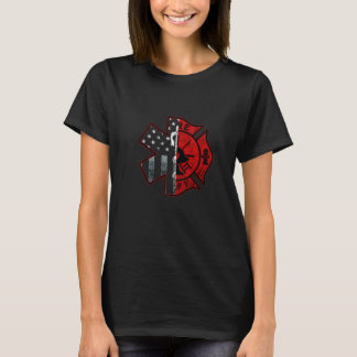 Feuerwehrparamedium Symbol American Flag Fireman T-Shirt