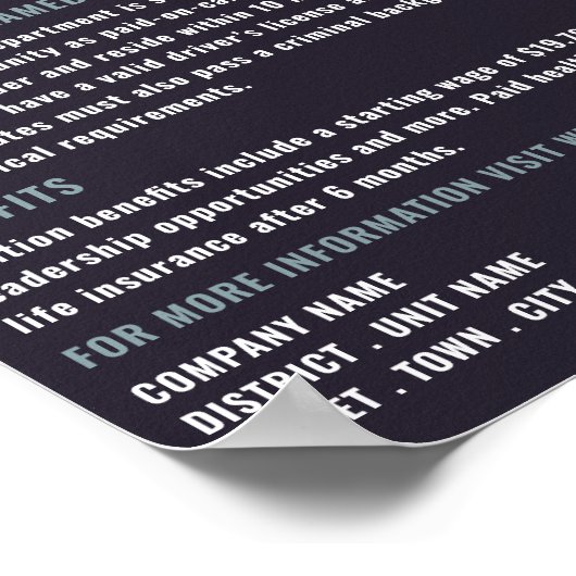 Feuerwehrportrait, Feuerwehrrekrutierung Poster (Ecke)