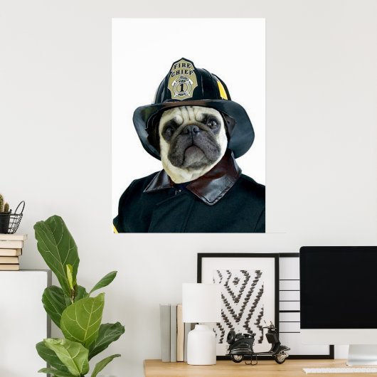 Feuerwehrposter Mops Poster (Heimbüro)