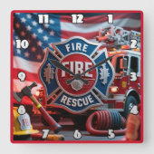 Feuerwehrrettungsausrüstung Quadratische Wanduhr (Vorderseite)
