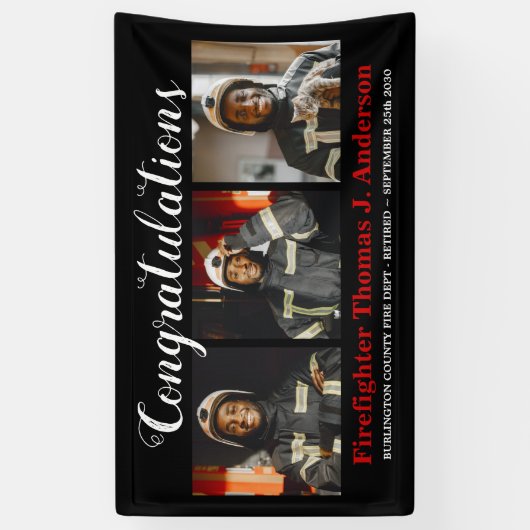 Feuerwehrruhestand Foto Collage Thin Red Line Banner (Vertikal)