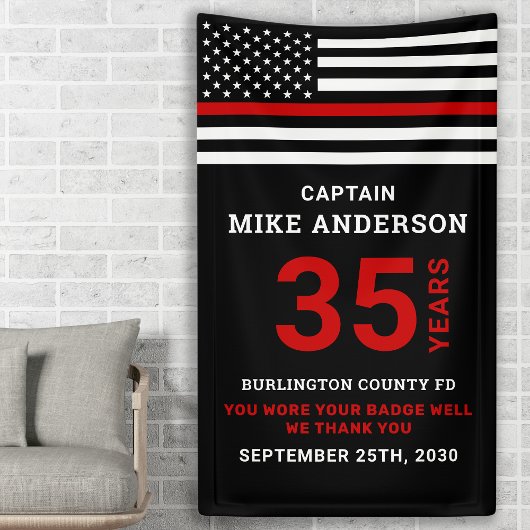 Feuerwehrruhestand Jahre Dienst dünne rote Linie Banner