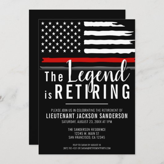 Feuerwehrruhestand Party Thin Red Line Feuerwehrma Einladung (Vorne/Hinten)