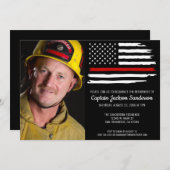 Feuerwehrruhestand Party Thin Red Line Foto Einladung (Vorne/Hinten)