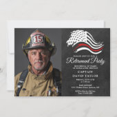 Feuerwehrruhestand Party Thin Red Line Foto Einladung (Vorderseite)