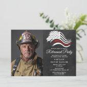 Feuerwehrruhestand Party Thin Red Line Foto Einladung (Stehend Vorderseite)