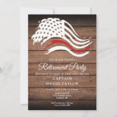 Feuerwehrruhestand Party Thin Red Line Rustikal Einladung (Vorderseite)