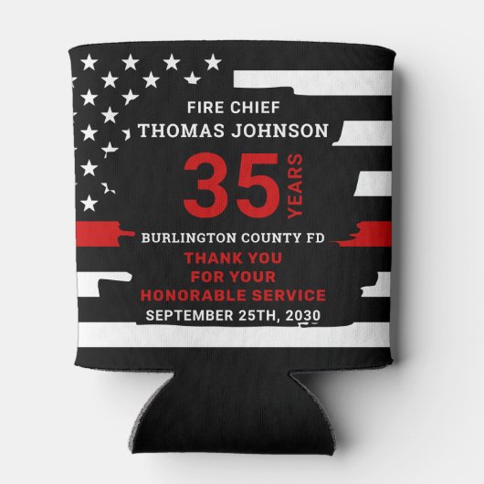 Feuerwehrruhestand Personalisiert dünne rote Linie Dosenkühler (Rückseite)