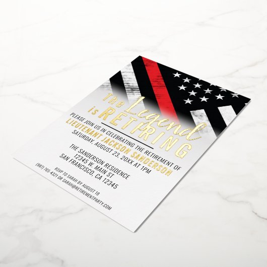 Feuerwehrruhestand Thin Red Line Flag Fireman Folieneinladung (Gedreht)