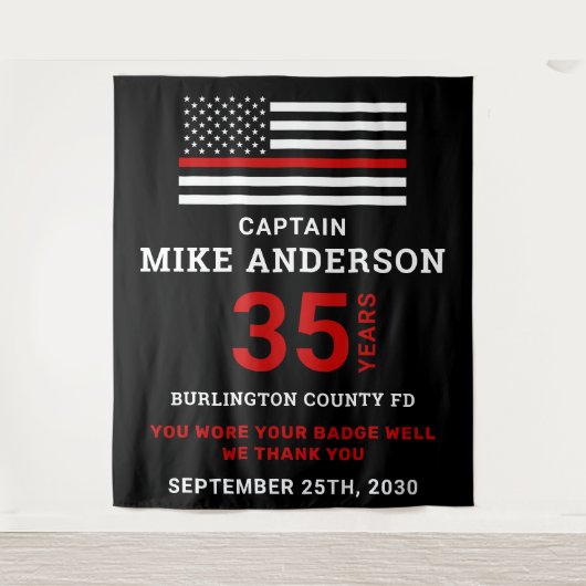 Feuerwehrruhestandsfahne Party dünne rote Linie Wandteppich (Vorderseite)