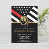 Feuerwehrruhestandsflagge Rote Linie Fireman Party Einladung (Stehend Vorderseite)