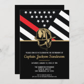 Feuerwehrruhestandsflagge Rote Linie Fireman Party Einladung (Vorne/Hinten)