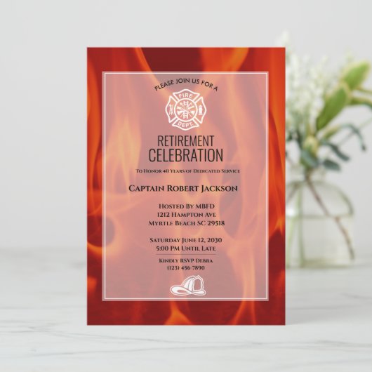 Feuerwehrschiff Abzeichen Feuerwehrruhestand Party Einladung (Stehend Vorderseite)