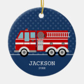 Feuerwehrschiff Blue Polka Dot Personalisierte Kin Keramik Ornament (Vorne)