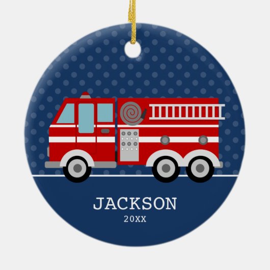 Feuerwehrschiff Blue Polka Dot Personalisierte Kin Keramik Ornament (Hinten)