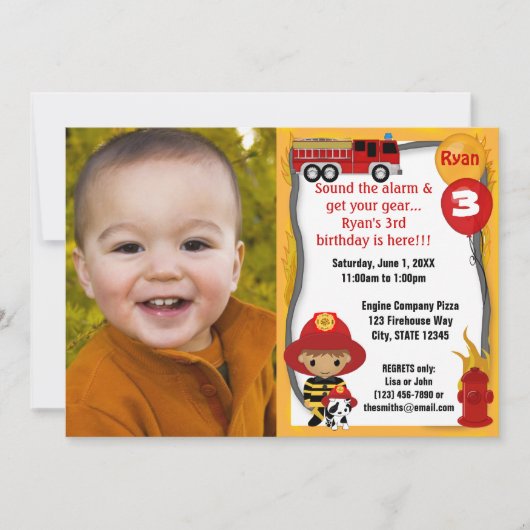 Feuerwehrschiff Dalmatiner Brandbekämpfer Geburtst Einladung (Vorderseite)