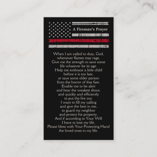 Feuerwehrschiff Gebet des Feuerwehrmanns Thin Red  Visitenkarte (Vorderseite)