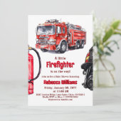Feuerwehrschiff Red Fire Truck Boy Baby Dusche Einladung (Stehend Vorderseite)
