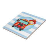 Feuerwehrschiff Truck Blonde Hair Boy Fliese (Seite)