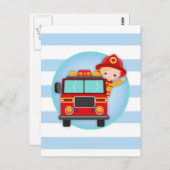 Feuerwehrschiff Truck Blonde Hair Boy Postkarte (Vorne/Hinten)